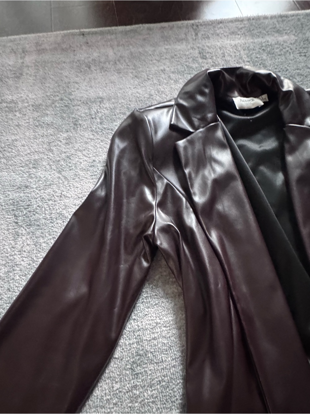 Dark Brown Faux Leather Long Jacket with Belt